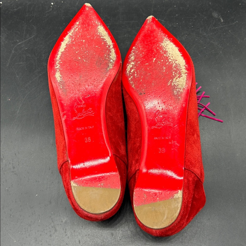 Christian Louboutin Red Suede Flats with Pink Tassels - Picture 7 of 9
